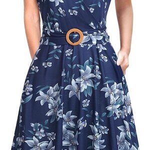 Women's Elegant Criss-Cross V Neck Vintage Short Sleeve Work Casual Fit and Flar